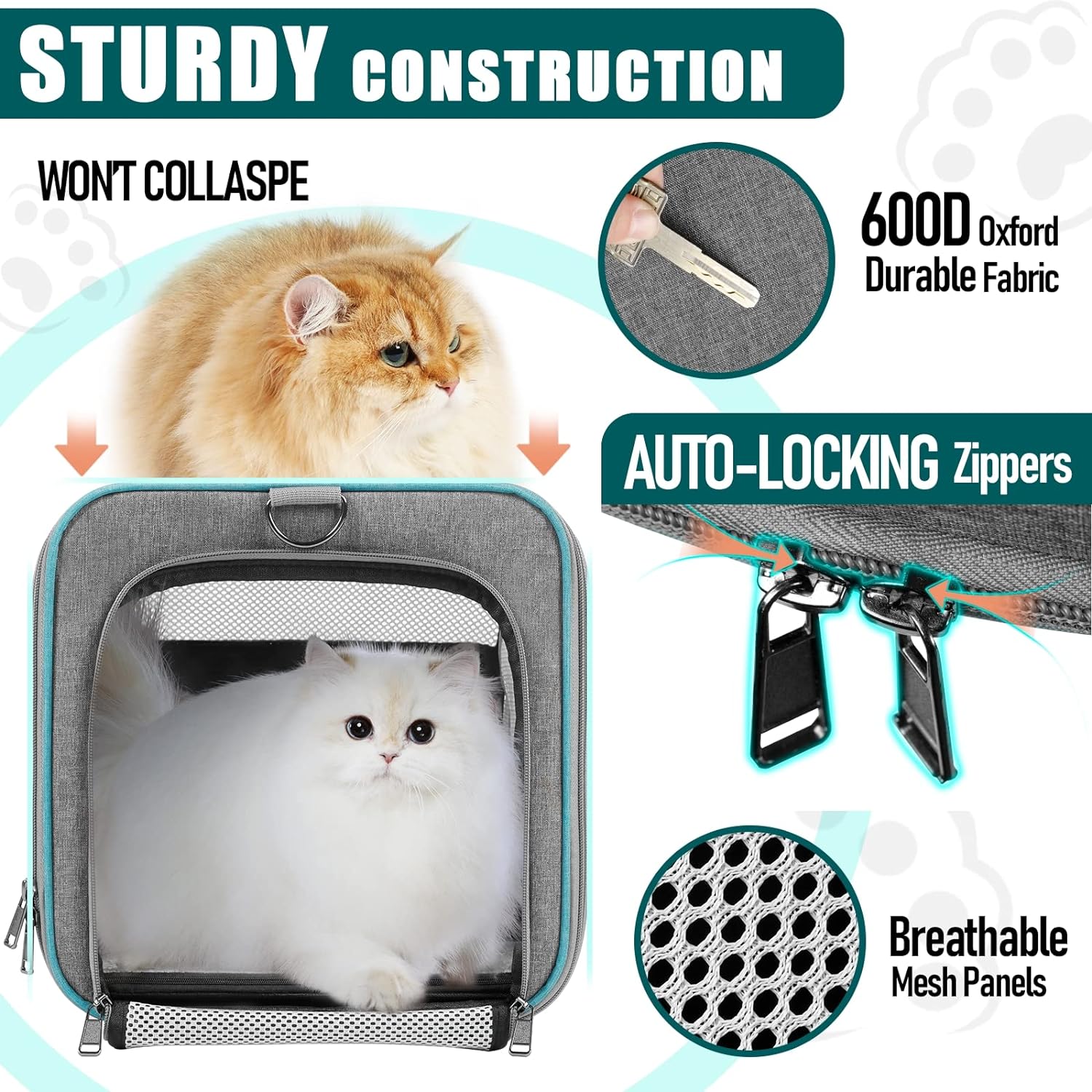 Pet Carrier for Large Cats 20 lbs+ / Soft Sided Small Dog Travel Carrier Top Load/Collapsible Carrier Bag for Big Cat / 2 Kittens Sturdy Transport Carrier Long Trips/Medium Cats 15 pounds