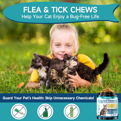 Flea Treatment for Cats, 200 Treats Flea and Tick Prevention for Cats Chewables, Natural Cat Flea and Tick Treatment Pills Daily Oral Flea Supplement, Kitten Cat Flea Treatment, Chicken Flavor