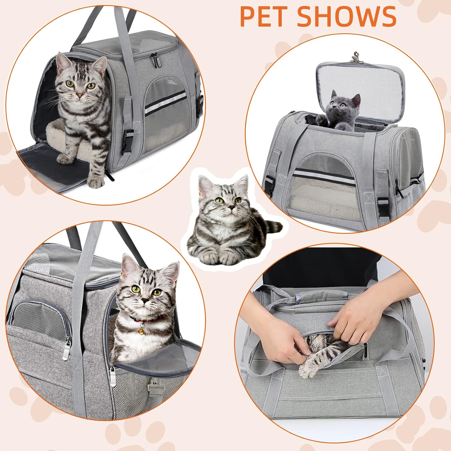 Pet Carrier Bag Airline Approved Up for Cats and Dogs Up to 20LBs, Soft Cat Carrier Dog Carrier Travel Kitten Carrier with Mat, Nail Clipper, Brush, Foldable Bowl Cat Accessories