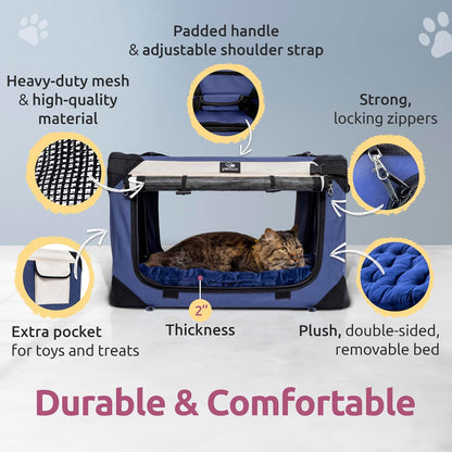 Large Cat Carrier & Dog Carrier for 2 Cats or Medium Dog. Soft Sided Pet Carrier for Travel. Collapsible, Portable Cat Bag with Soft Bed, Top & Side Loading, Locking Zippers, Puppy Crate & Cat Kennel