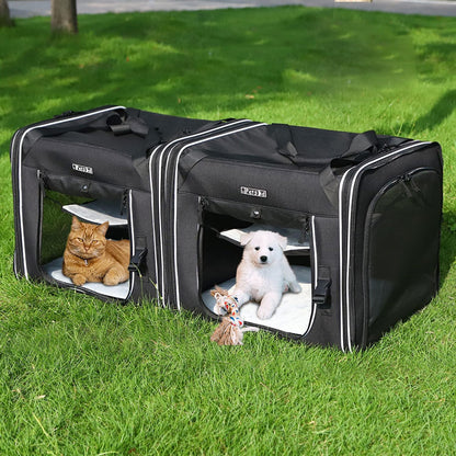 Petskd Portable Double Cat Carrier 2in1 Cat Car Travel Carrier 36x17x17in Dual Large Cat Carrier with Litter Box Pet Travel Carrier for Multiple Cats Soft Collapsible Carrier for Long Distance Travel