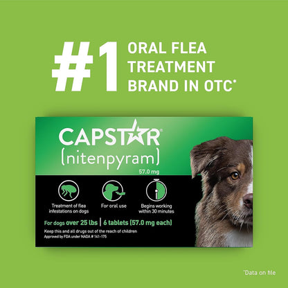 CAPSTAR Oral Flea Treatment for Dogs, Fast Acting Tablets Start Killing Fleas in 30 Minutes, Medium & Large Dogs (Over 25 lbs), 6 Doses