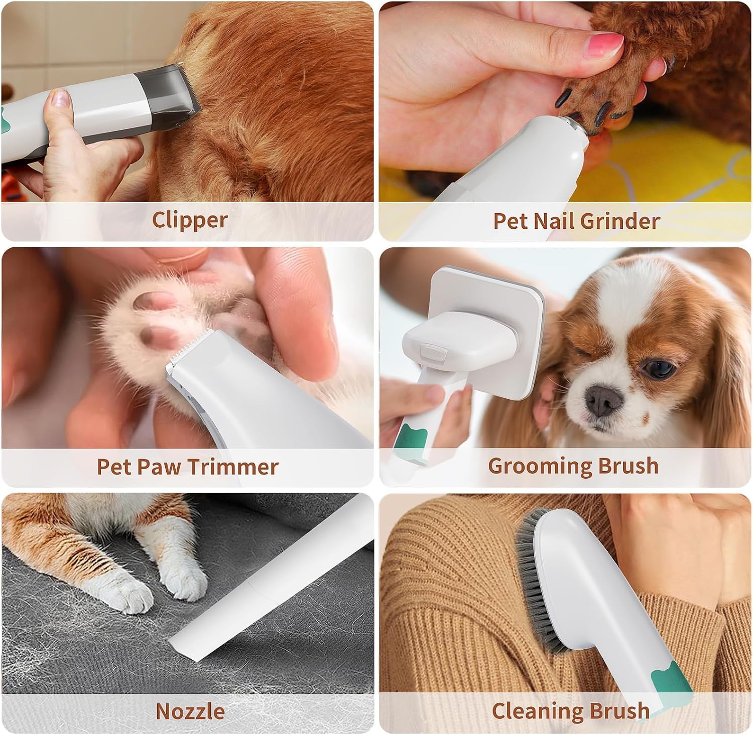 Dog Grooming Kit, Pet Grooming Vacuum with Pet Clipper Nail Grinder, Dog Hair Vacuum with 6 Pet Grooming Tools for Dogs Cats Shedding Grooming