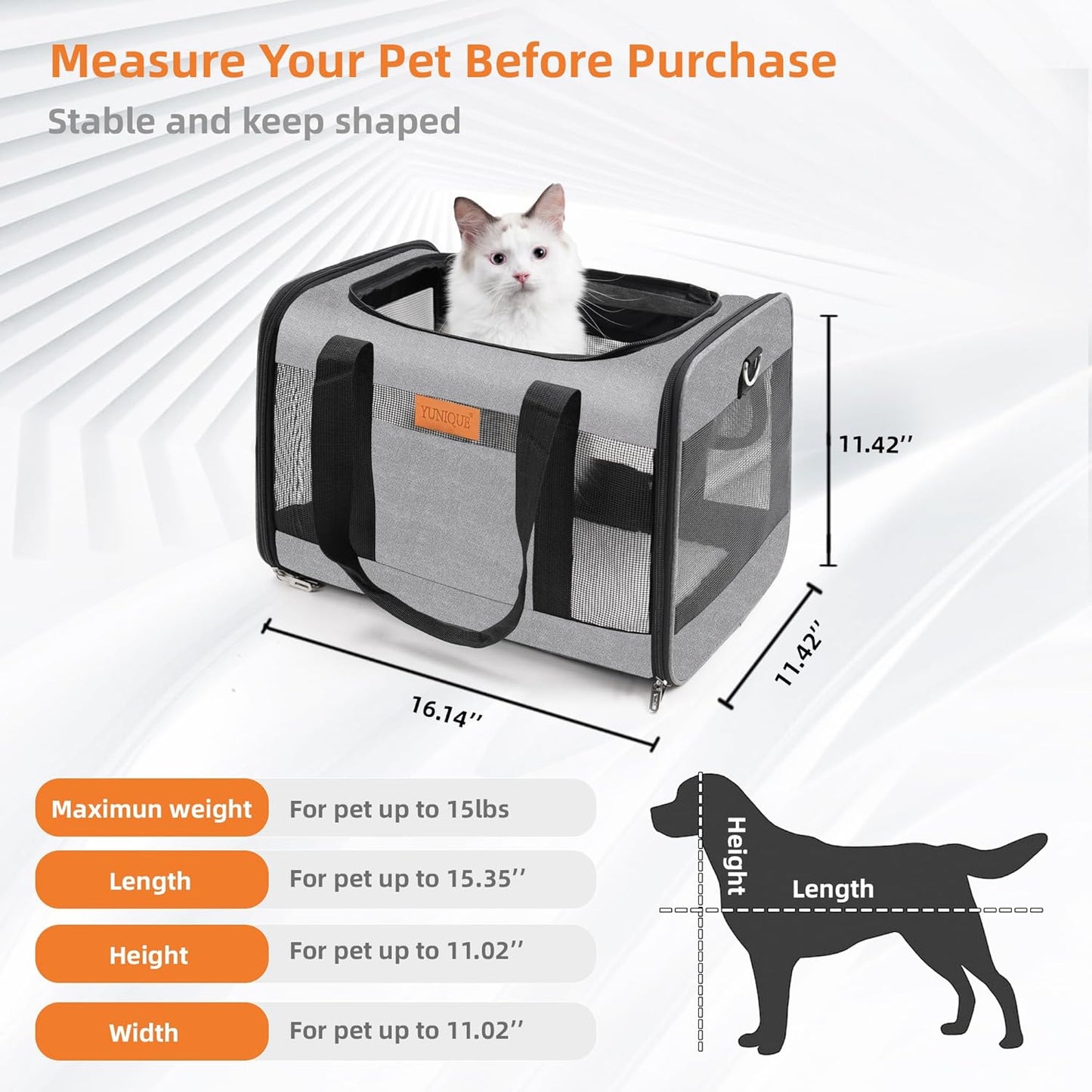 YUNIQUE Cat, Dog Carrier,Grey, Soft-Sided Cat Bag Animal Carriers Travel Puppy Carry As a Toy of Fabric Pet Home (Grey)