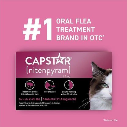 CAPSTAR (nitenpyram) Oral Flea Treatment for Cats, Fast Acting Tablets Start Killing Fleas in 30 Minutes, Cats 2-25 lbs, 6 Doses