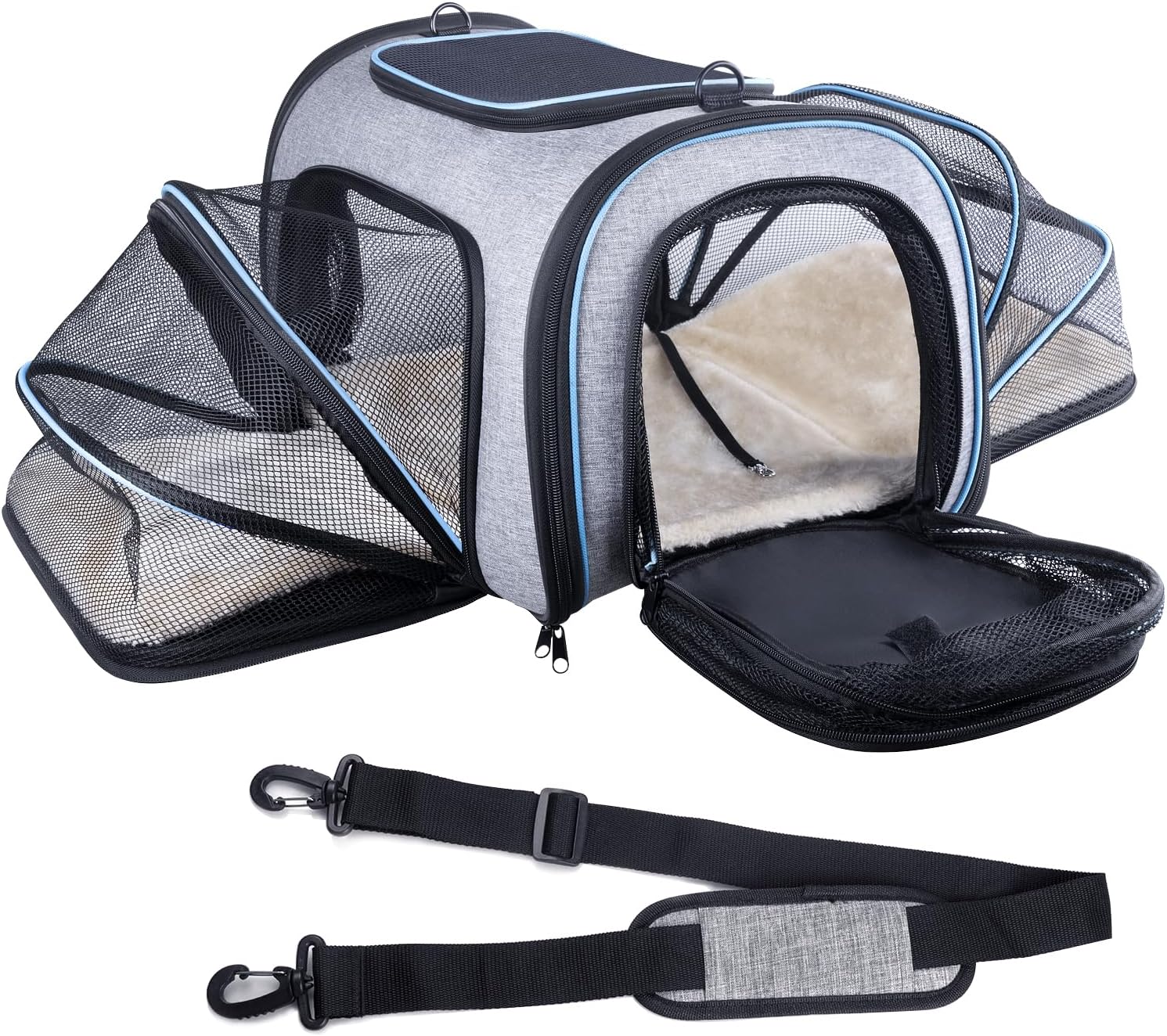 Siivton 4 Way Expandable Pet Carrier, Airline Approved Collapsible Cat Soft-Sided Carriers W/Removable Fleece Pad for Cats, Puppy, Small Dogs (18"x 11"x 11")