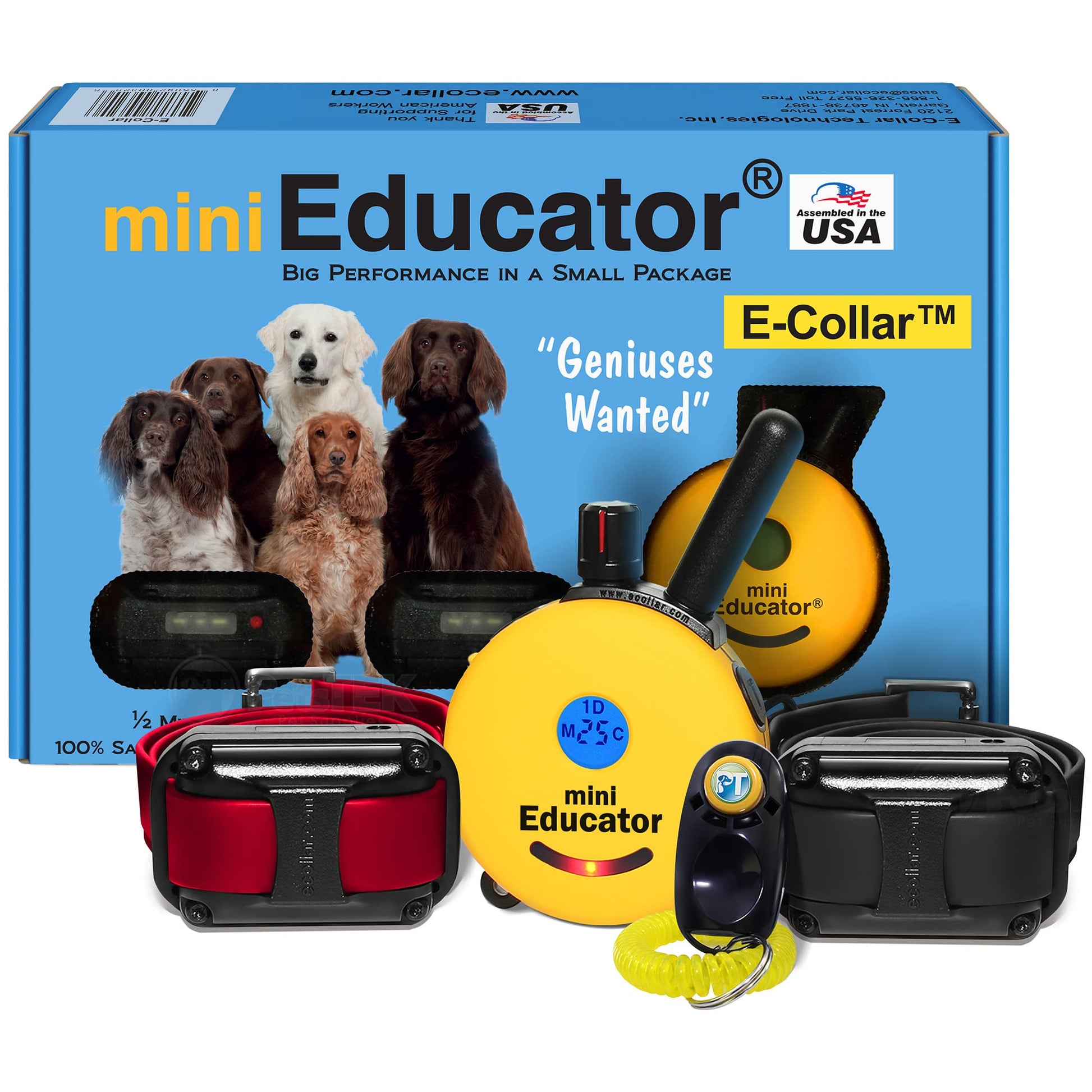 E-Collar - ET-300-1/2 Mile Remote Waterproof Trainer Mini Educator Remote Training Collar - 100 Training Levels Plus Vibration and Sound - Includes PetsTEK Dog Training Clicker