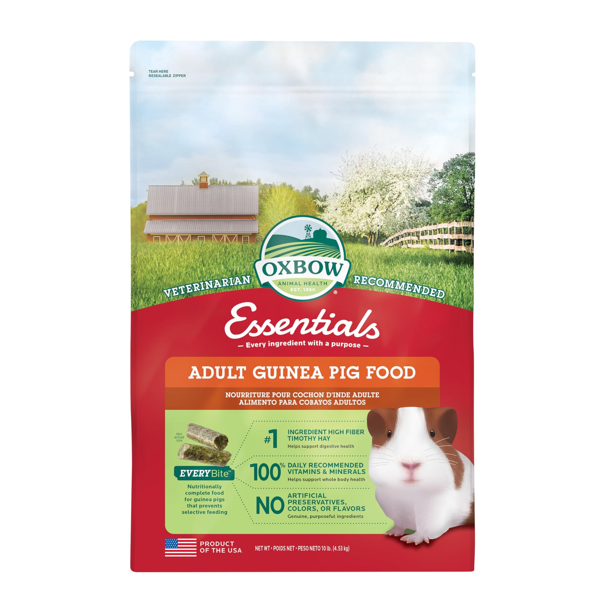 Oxbow Essentials Adult Guinea Pig Food - All Natural Adult Guinea Pig Pellets- Veterinarian Recommended- No Artificial Ingredients- All Natural Vitamins & Minerals- Made in the USA - 5 lb.