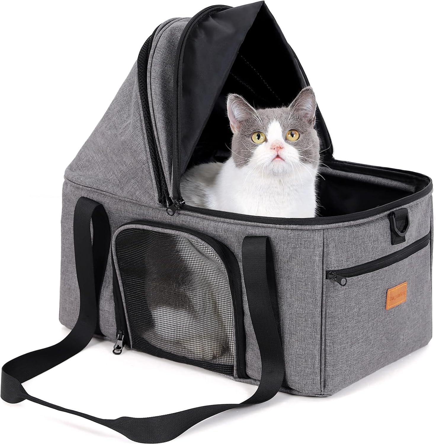 BurgeonNest Top-Expandable Large Cat Carrier, Soft Sided Pet Bag Carrier for Large Cat 15 lbs, Upgrade Small Dog Car Seat, Collapsible Puppy Travel Bag with Semi-Open Mode Canopy, Easy to Get Pet in