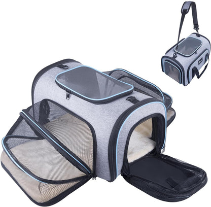 Siivton 4 Way Expandable Pet Carrier, Airline Approved Collapsible Cat Soft-Sided Carriers W/Removable Fleece Pad for Cats, Puppy, Small Dogs (18"x 11"x 11")