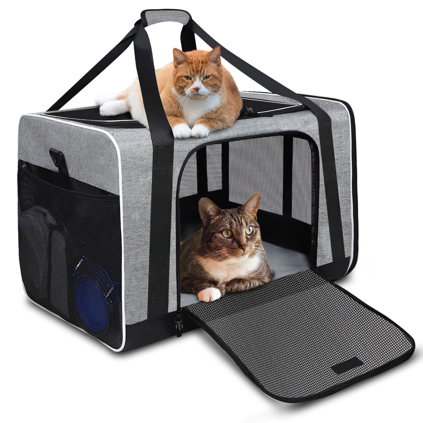 Petskd Extra Large Pet Carrier with Wheels 24"x17"x17" for Cats, Pet Carrier for 2 Cats or Medium Dog, Cat Carrier for Car Travel with Litter Box, Bowl and Locking Safety Zipper(Black)