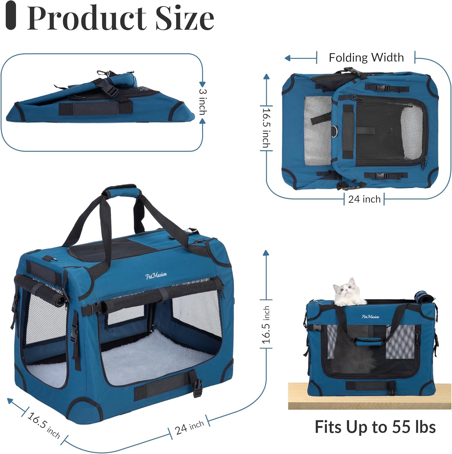 Extra Large Cat Carrier for 2 Cats, Collapsible Soft Sided Pet XL Crate for Large Mudium Big Cat 20lbs+, Car Travel Portable Bag for Long Trips Ride 24"x16.5"x16.5"