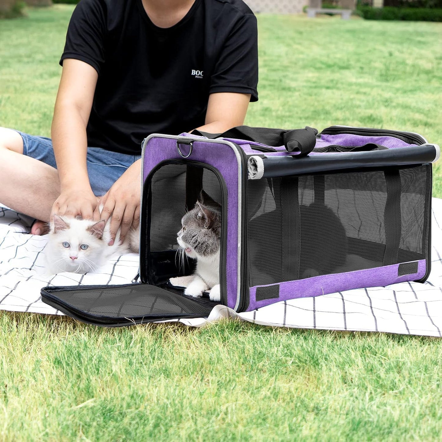 Carrying Bag for Yorkie Dog Travel Kennel Ventilated Softside Pet Carrier Tiny Dog Crate for Teacup Poodle 12lb Large Kitty Transport Cage with Cover Chihuahua Supply Purple