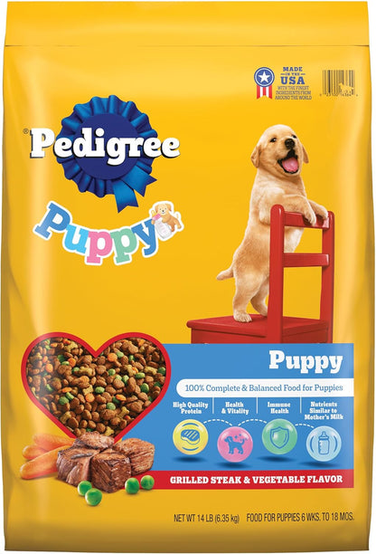 Pedigree Puppy Dry Puppy Food, Grilled Steak and Vegetable Flavor, 14 lb. Bag