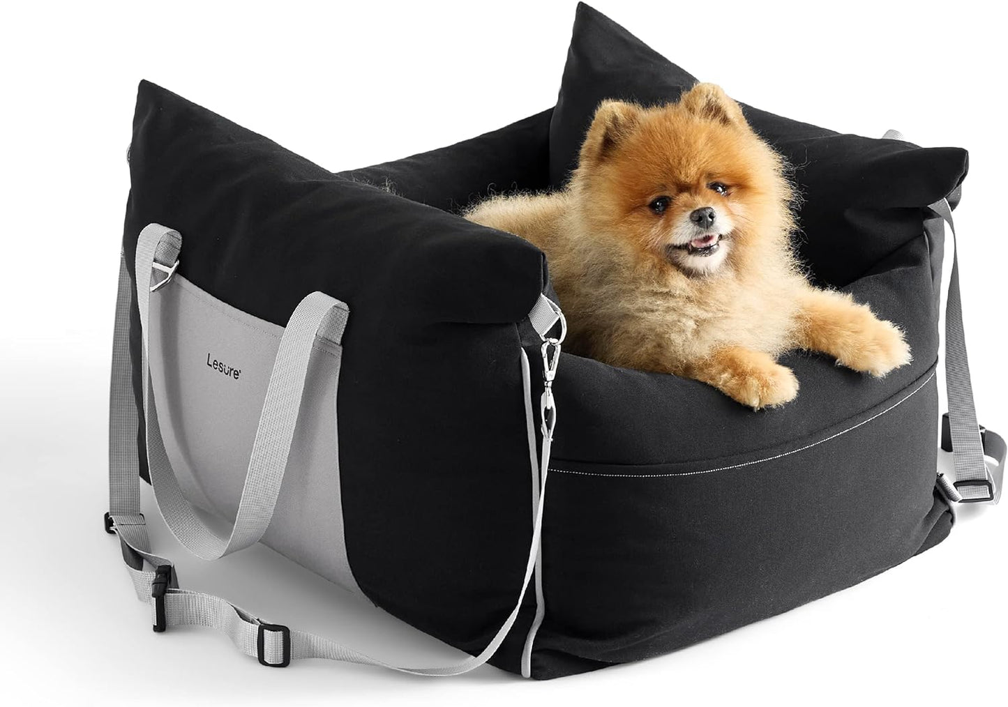 Lesure Small Dog Car Seat for Small Dogs - Waterproof Dog Booster Seat for Car with Storage Pockets, Clip-On Safety Leash and Thickened Memory Foam Filling, Pet Travel Carrier Bed Up to 25lbs, Black