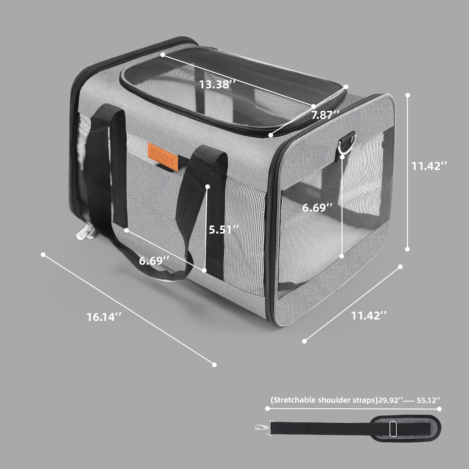 YUNIQUE Cat, Dog Carrier,Grey, Soft-Sided Cat Bag Animal Carriers Travel Puppy Carry As a Toy of Fabric Pet Home (Grey)