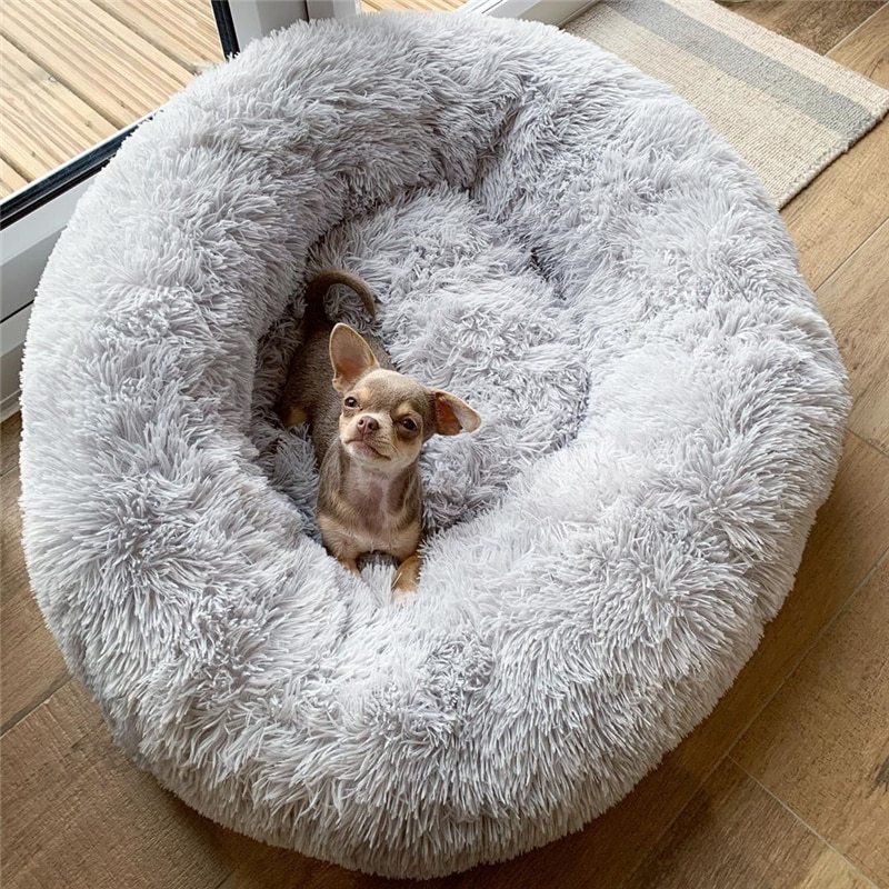 Calming Dog & Cat Bed, Anti-Anxiety Donut Cuddle Warming Cozy Soft Round Bed, Fluffy Faux Fur Plush Cushion Bed for Small Medium Dogs and Cats - LukkyDeals