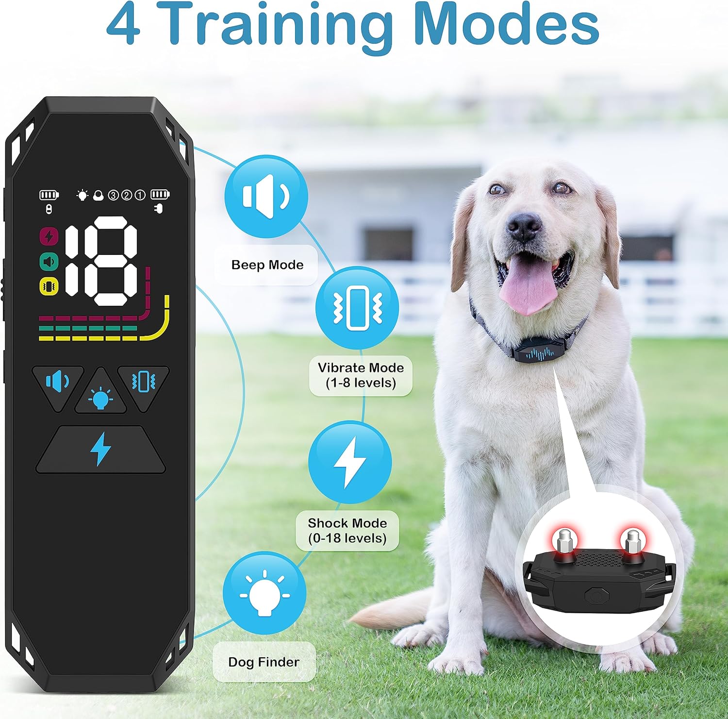 Dog Training Collar, Dog Shock Collar with Remote, 2500FT and 4 Training Modes Beep,Vibration,Electric Shock,Rechargeable IP67 Waterproof for All Breeds