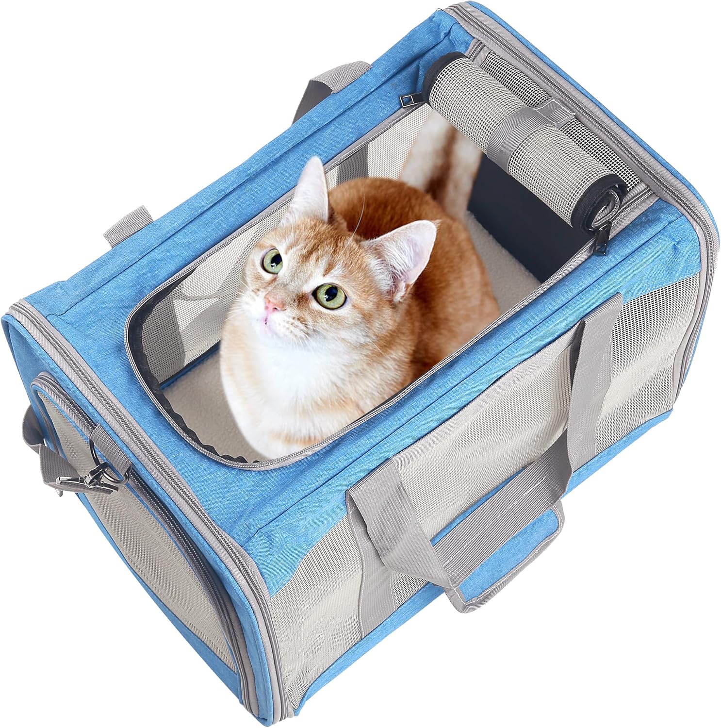 Cat Carrier for Small Cat Pet Carrier for Large and Medium Cat Puppies Portable Cat Carrier Soft Pet Travel Carrier for Cats Cat Bag Carrier Airline Approved Cat Carrier(Large Blue)