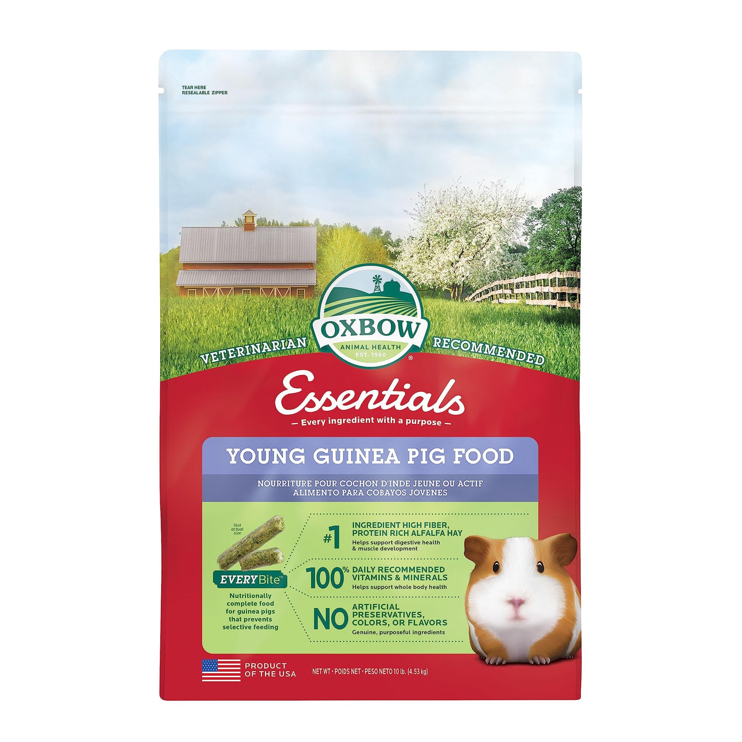 Oxbow Essentials Adult Guinea Pig Food - All Natural Adult Guinea Pig Pellets- Veterinarian Recommended- No Artificial Ingredients- All Natural Vitamins & Minerals- Made in the USA - 5 lb.