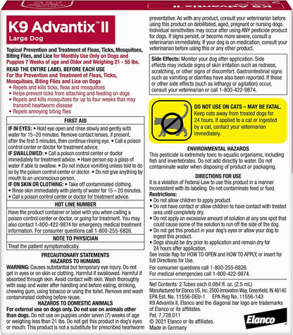 K9 Advantix II Large Dog Vet-Recommended Flea, Tick & Mosquito Treatment & Prevention | Dogs 21-55 lbs. | 2-Mo Supply