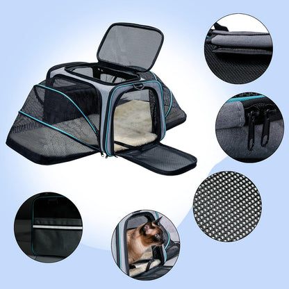 Cat Dog Carrier - Airline Approved Expandable Soft-Sided Pet Carrier with Removable Fleece Pad and Pockets, for Cats/Puppy and Small Animals Large(2 side expandable)