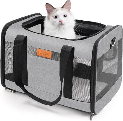 YUNIQUE Cat, Dog Carrier,Grey, Soft-Sided Cat Bag Animal Carriers Travel Puppy Carry As a Toy of Fabric Pet Home (Grey)