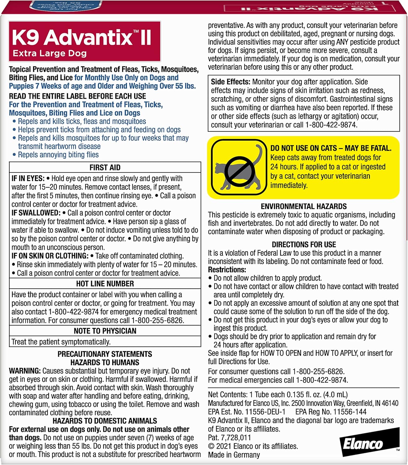 K9 Advantix II XL Dog Vet-Recommended Flea, Tick & Mosquito Treatment & Prevention | Dogs Over 55 lbs. | 1-Mo Supply