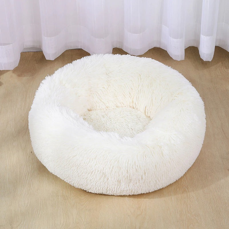 Calming Dog & Cat Bed, Anti-Anxiety Donut Cuddle Warming Cozy Soft Round Bed, Fluffy Faux Fur Plush Cushion Bed for Small Medium Dogs and Cats