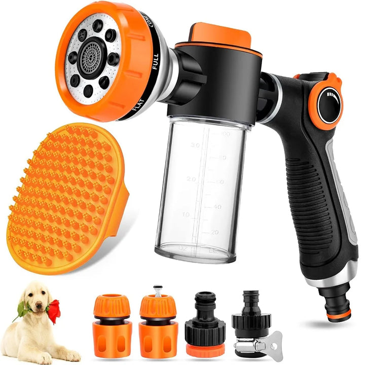 Dog washing hose attachment with soap dispenser home