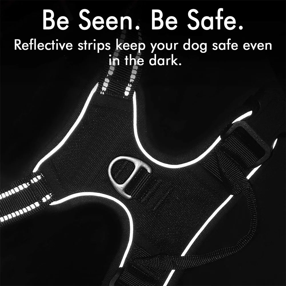 Easy-to-wear dog harness with anti-pull front clip for leash training.