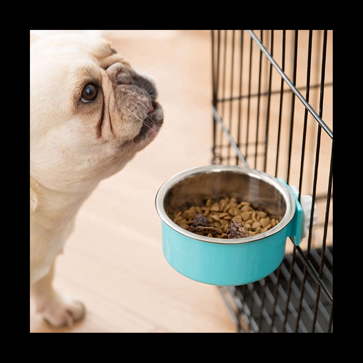 2 Pieces Crate Dog Bowl, Removable Stainless Steel Pet Kennel Hanging Food Water Feeder Bowl Cage Coop Cup with Spoon