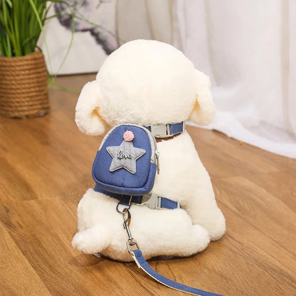 Pet Dog Leash Backpack Chest Strap Teddy Puppy Harness Dogs and Cat Adjustable Chain Rope Collar Outdoor Travel Snacks Bag