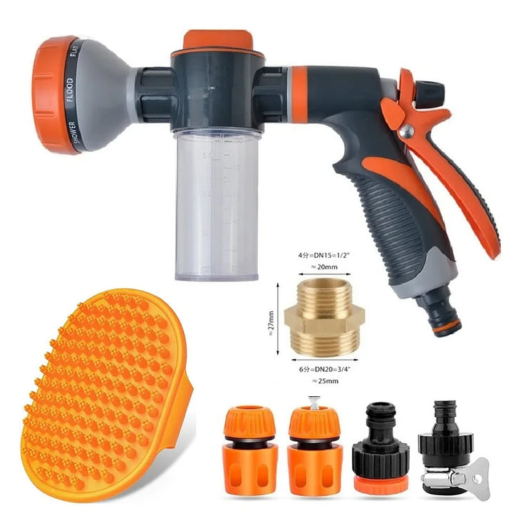 Dog washing hose attachment with soap dispenser home