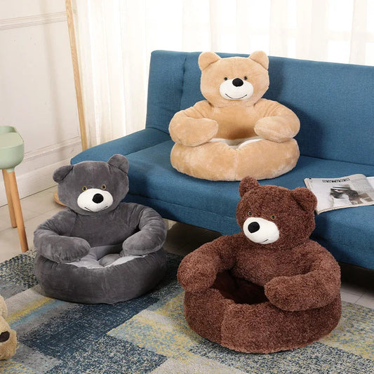 Plush Dog House Bed Winter Warm Bear Hug Semi Enclosed Cat's Nest Detachable And Washable Mat Small Dog Bed Sofa Pet Supplies LukkyDeals
