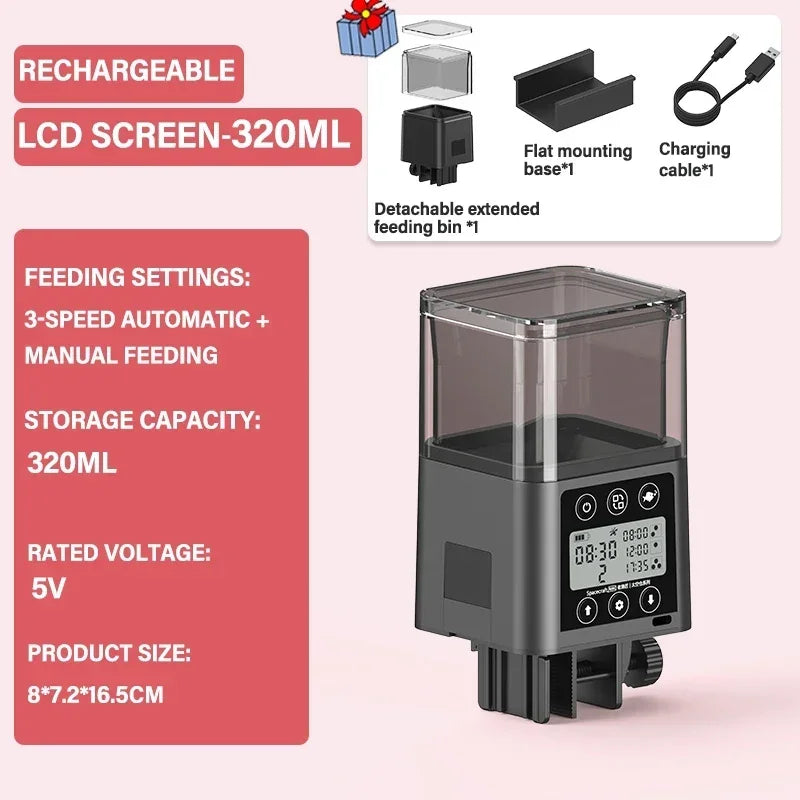 Automatic Fish Feeder LED LCD Screen 120ml/320ml Large Capacity Smart Timing Turtle Fish Tank Auto Feeder