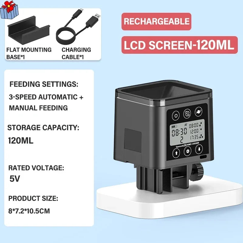 Automatic Fish Feeder LED LCD Screen 120ml/320ml Large Capacity Smart Timing Turtle Fish Tank Auto Feeder