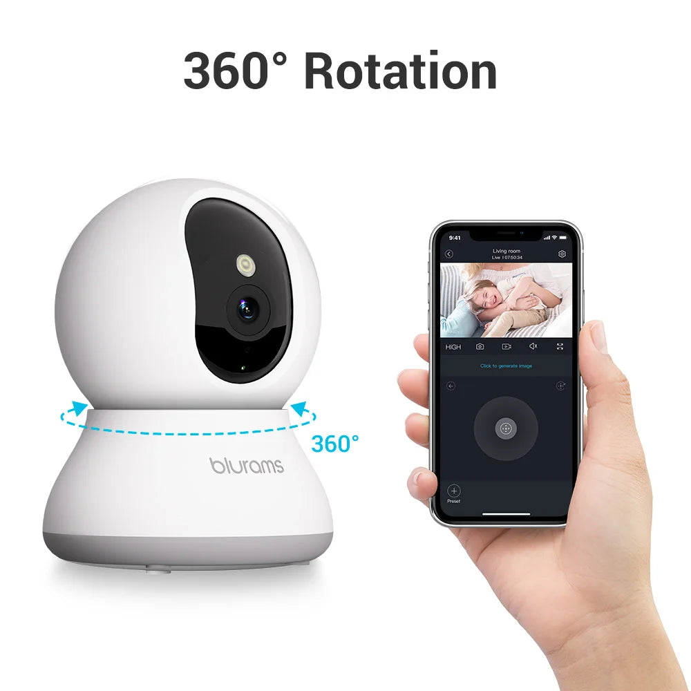 Blurams Pet Camera 2K, 360° Indoor Security Camera, Dog Camera with Phone App, PTZ Cameras for Home Security Indoor, 2-Way Audio