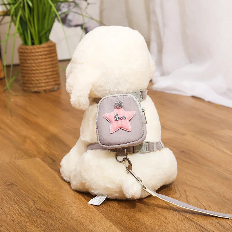 Pet Dog Leash Backpack Chest Strap Teddy Puppy Harness Dogs and Cat Adjustable Chain Rope Collar Outdoor Travel Snacks Bag