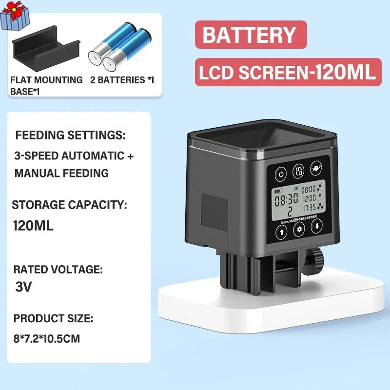 Automatic Fish Feeder LED LCD Screen 120ml/320ml Large Capacity Smart Timing Turtle Fish Tank Auto Feeder