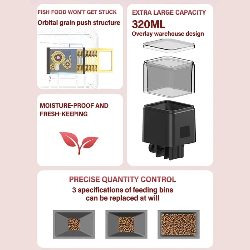 Automatic Fish Feeder LED LCD Screen 120ml/320ml Large Capacity Smart Timing Turtle Fish Tank Auto Feeder