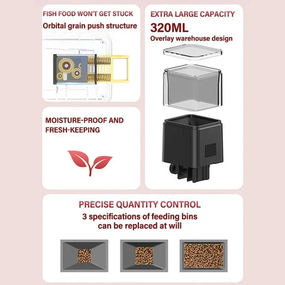 Automatic Fish Feeder LED LCD Screen 120ml/320ml Large Capacity Smart Timing Turtle Fish Tank Auto Feeder