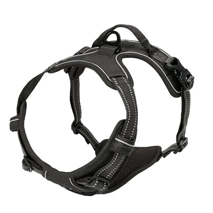 Top view of a durable dog vest harness with reinforced stitching