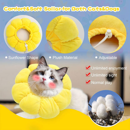 Cat Small Dog Recovery Collar, Cute Sunflower Neck Cone After Surgery, Adjustable Pet E Collar, Wound Healing Protective Cone Surgery Recovery Elizabethan Collars For Small Pets