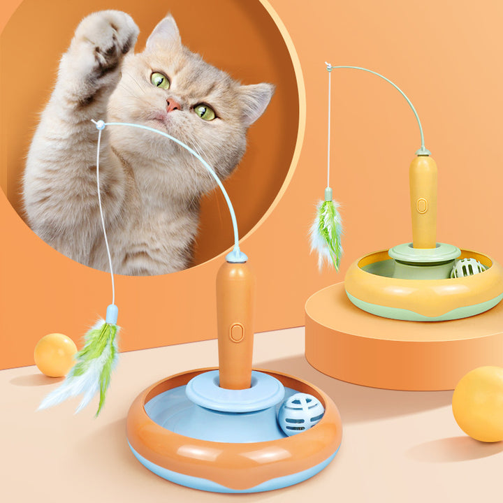 Buy 2 In 1 Pet Cat Toy With Feather | Interactive Cat Turntable