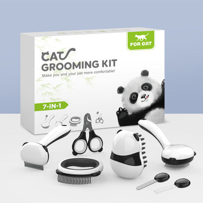 Panda Model Pet Grooming Cat Comb & Bathing Brush Set | Gentle & Effective Care