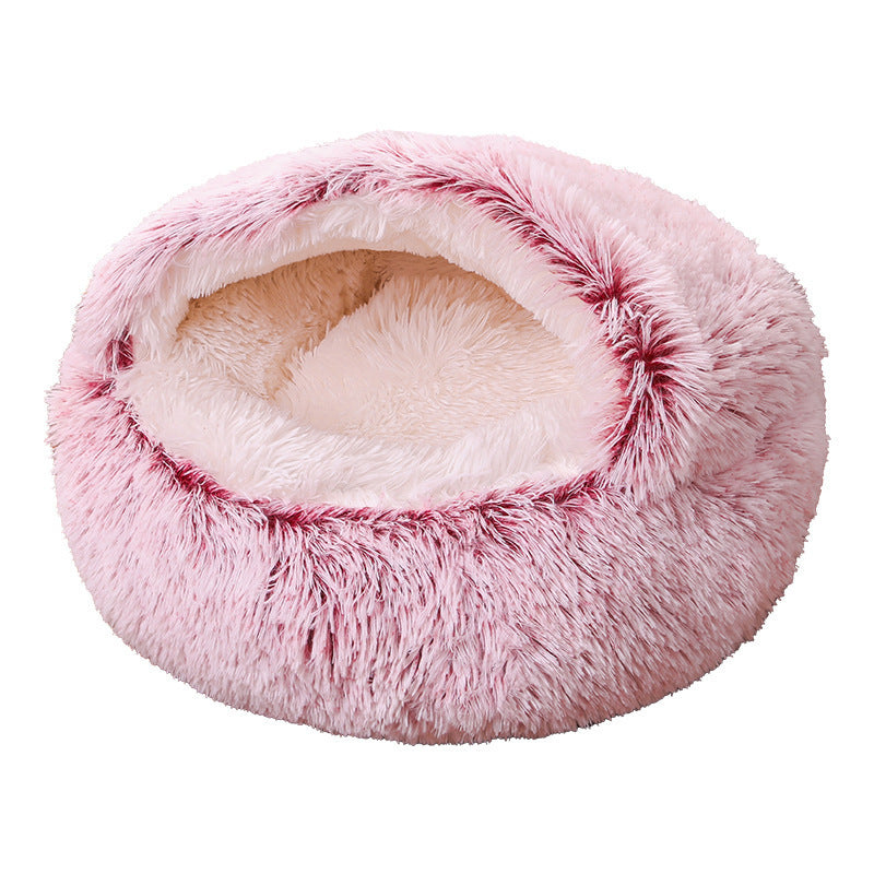 Deep Sleep Half-pack Semi-enclosed Dual-use Plush Round Pet Bed
