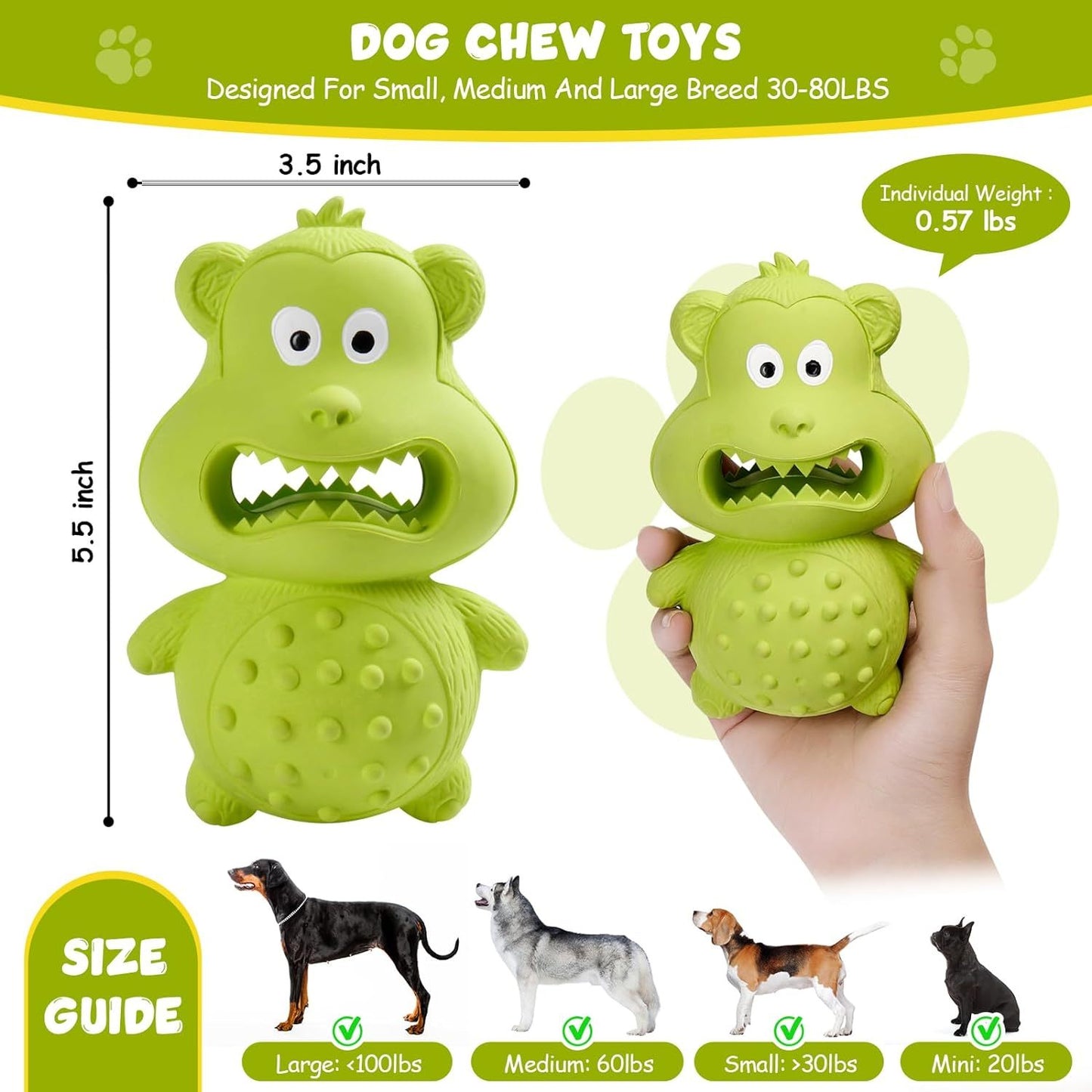 Indestructible Dog Toys for Aggressive Chewers | Natural Rubber & Squeaky Chew Toys