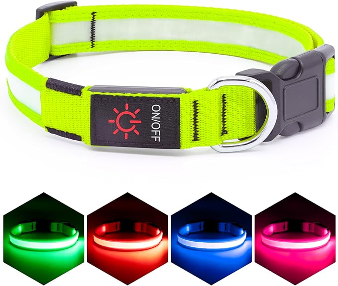 LED Dog Collar – USB Rechargeable Light-Up Safety Collar for Dogs (Medium, Green) LukkyDeals