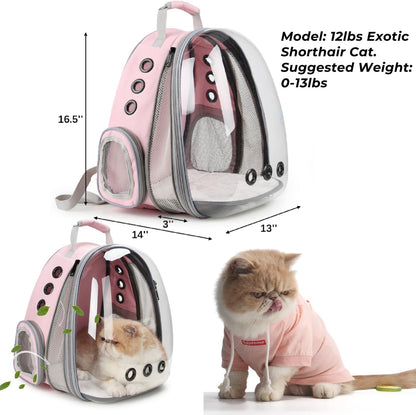 Lollimeow Cat Carrier Backpack, Bubble Expandable Backpack Carrier, Pets and Small Dogs,Airline-Approved, Designed for Travel, Hiking, Walking & Outdoor Use (Front Expandable-Pink)